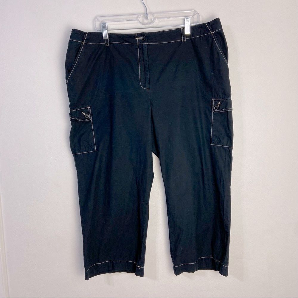 Lands’ End Womens 18 Navy Cargo Capri Pants Cream Stitching Y2K 90s Streetwear‎